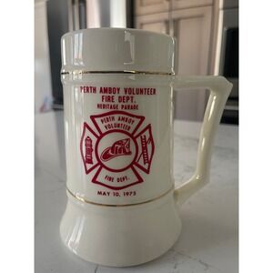 Vintage 1975 Perth Amboy Fire Dept Bicentennial Ceramic Beer Stein Mug NJ 1976